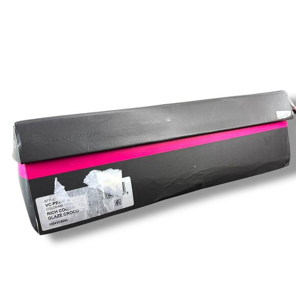 Vince Camuto NIB Pearlanie Rich Cocoa Glaze Croc Leather Knee High Heeled Boots - Picture 12 of 14